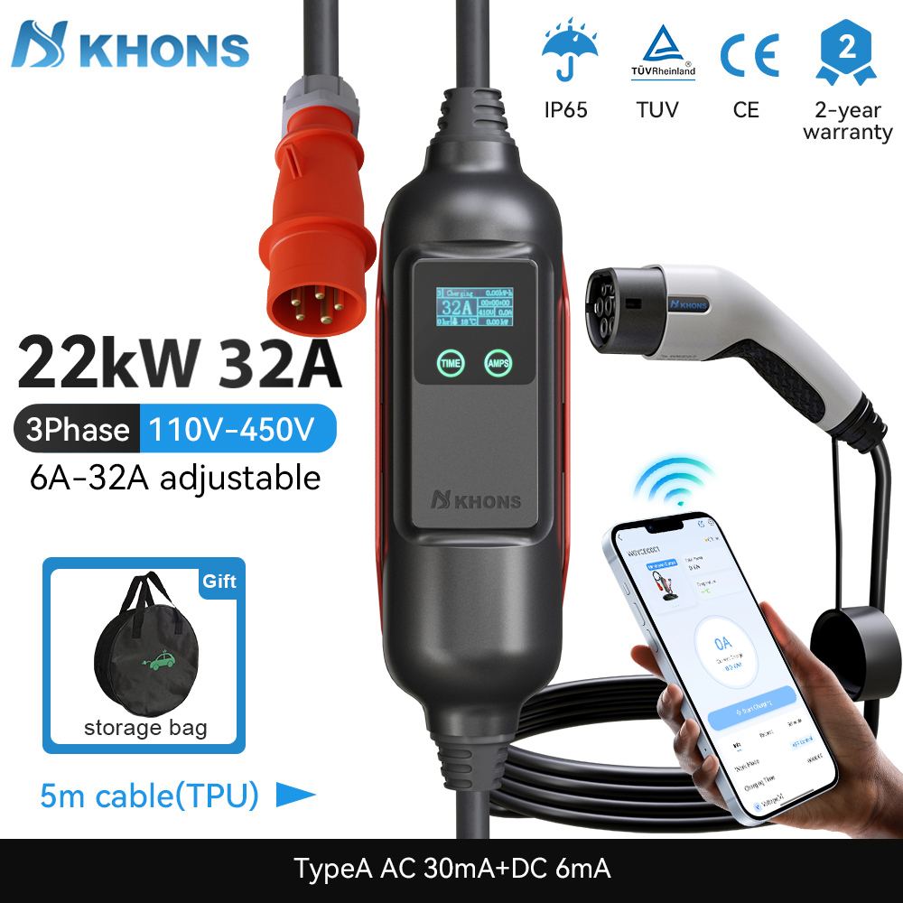 Ev Charger Type 2 22Kw 32A 3 Phase - Charger portabel EV tipe 2 32A