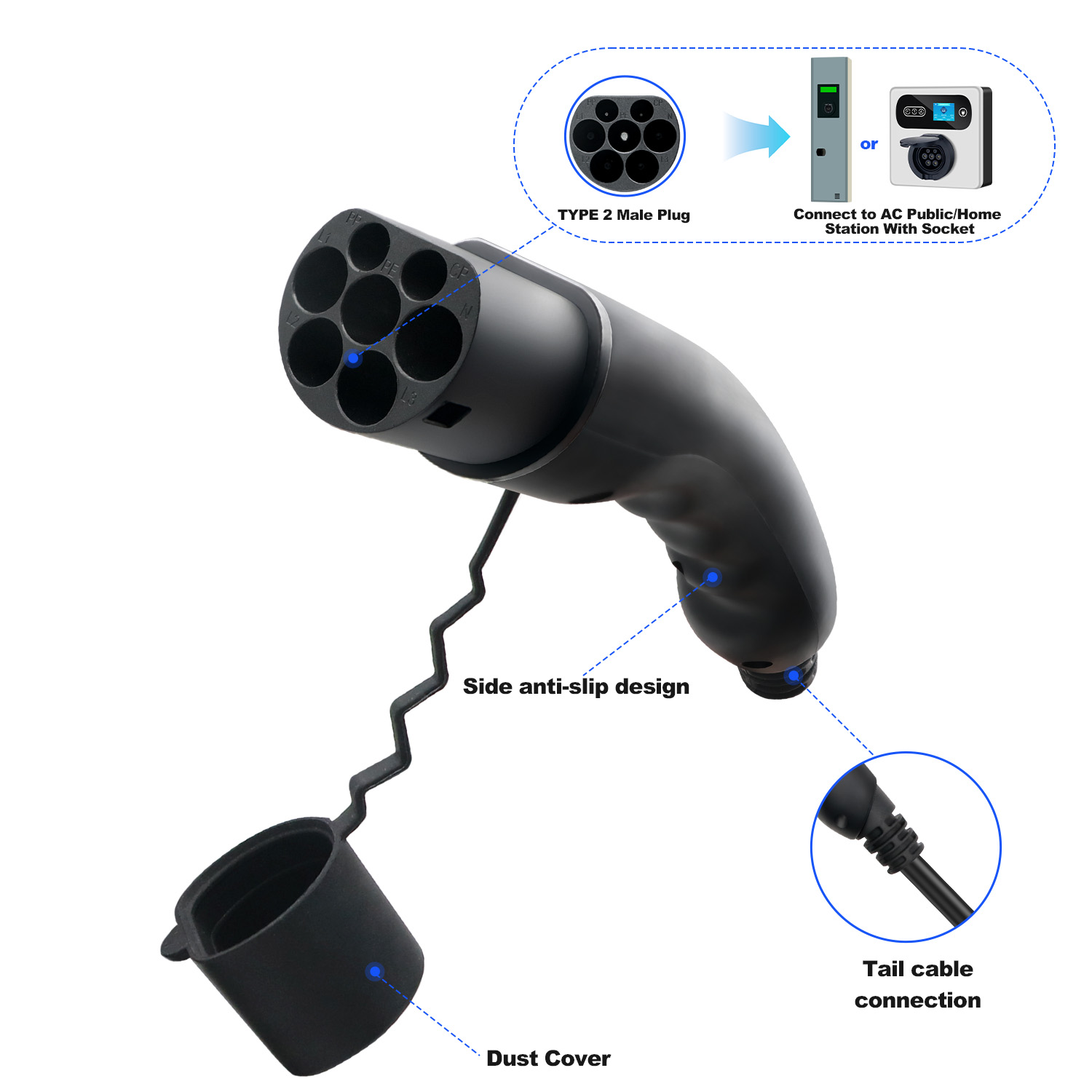 Kolanky Tipe 2 Male EV Plug 1P - Ev Charger Type 2 22Kw 32A 3 Phase ulasan dan harga